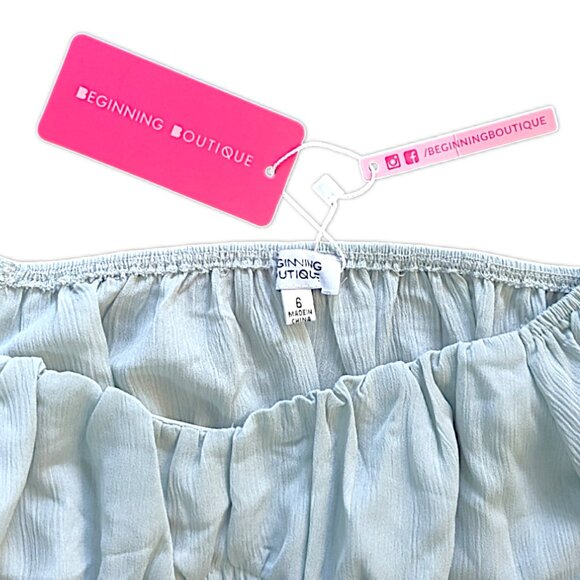 Size 6 NWT Beginning Boutique Ground Theory Top Balloon Sleeves Sage Green - Picture 4 of 5